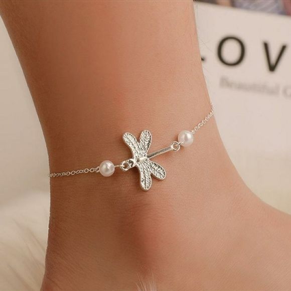 Dragonfly and Pearls Anklet Bracelet New - Picture 4 of 5